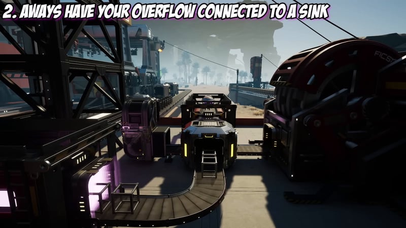 Overflow belt line captioned as always connecting to a sink, ending on packaged fuel