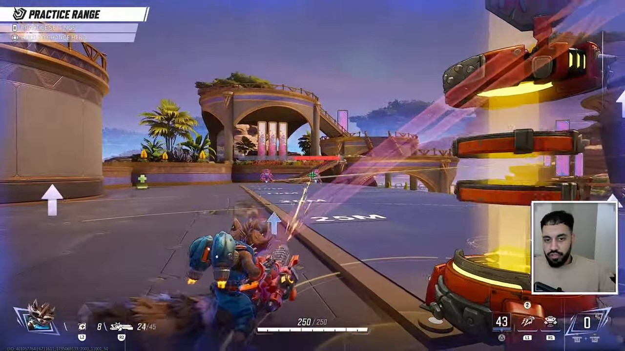 Rocket Raccoon standing near a large glowing ammo device from the now-retired Ammo Overload team-up, in the Practice Range