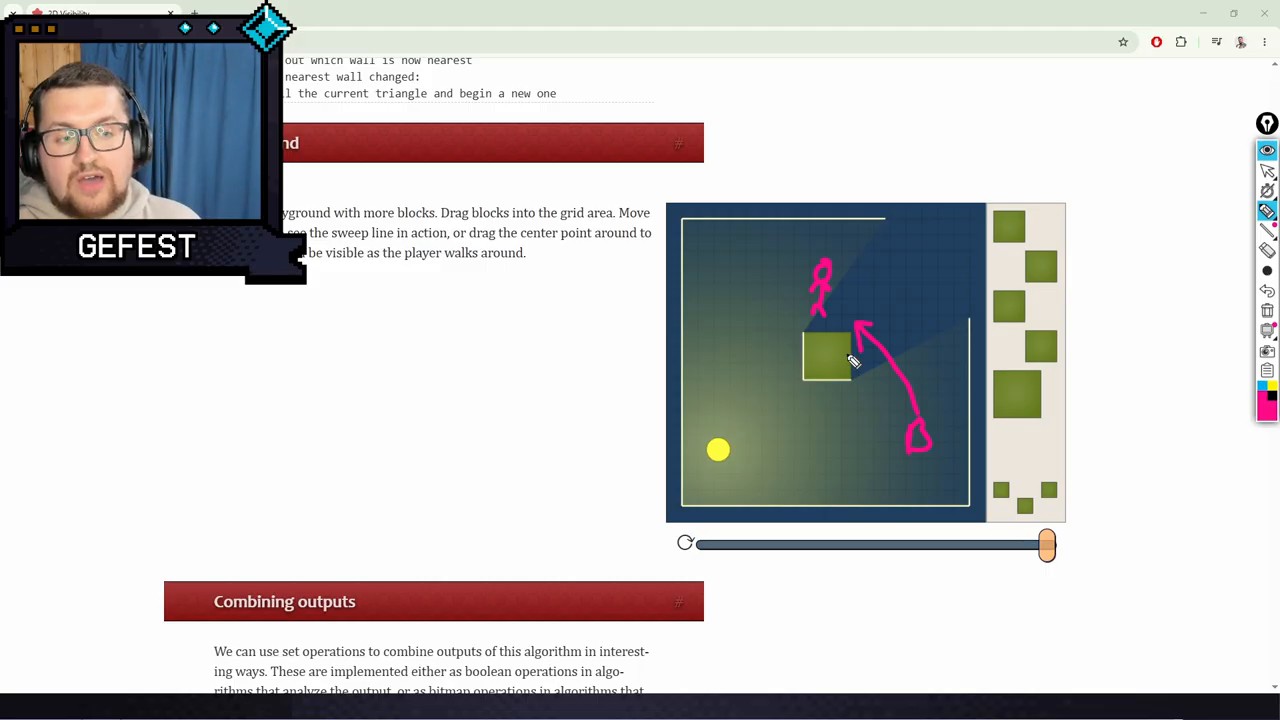2D visibility diagram showing two attacker positions using pink annotated lines to create overlapping sightlines on a target hidden behind cover