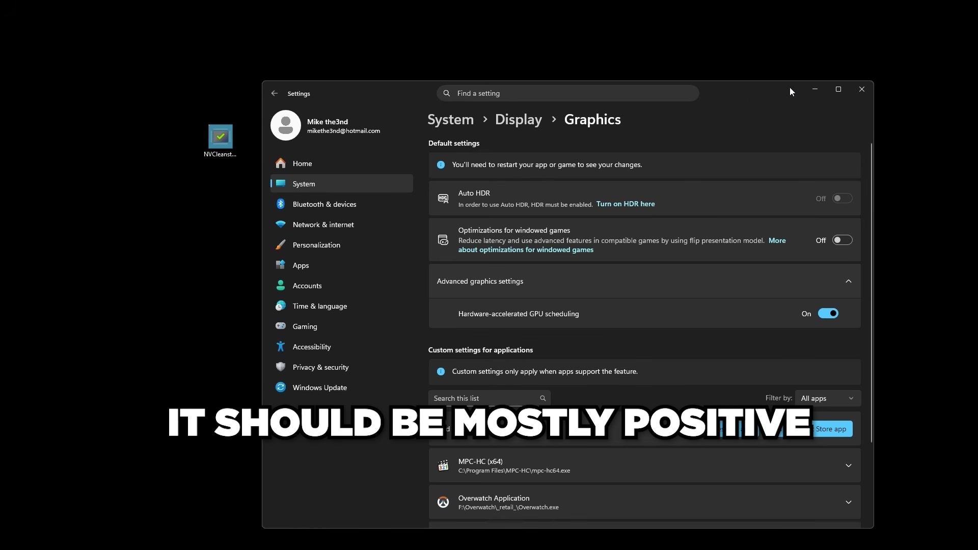 Windows Graphics settings page with Hardware-accelerated GPU scheduling switched on