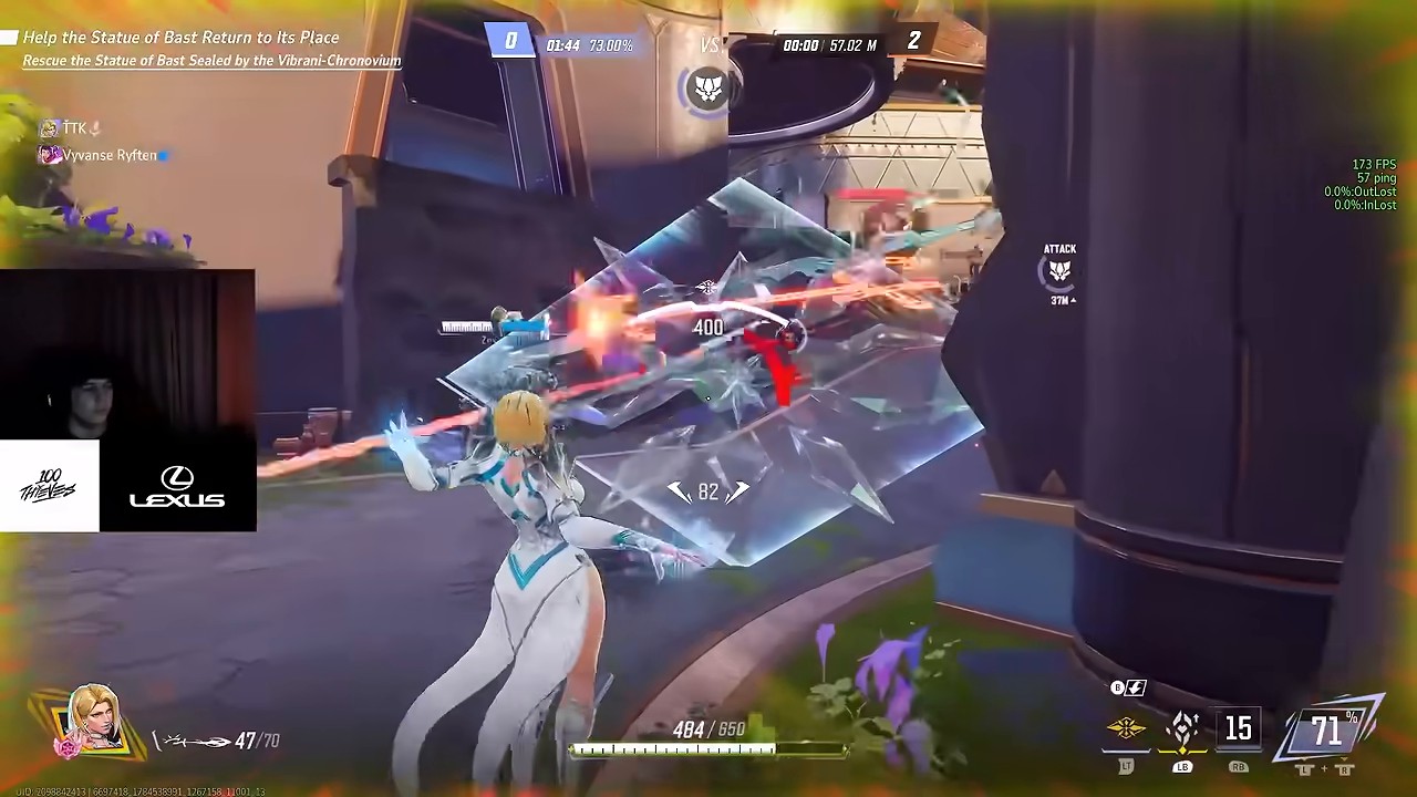 Emma Frost with a 400 shield value displayed, using Mind Aegis mid-fight