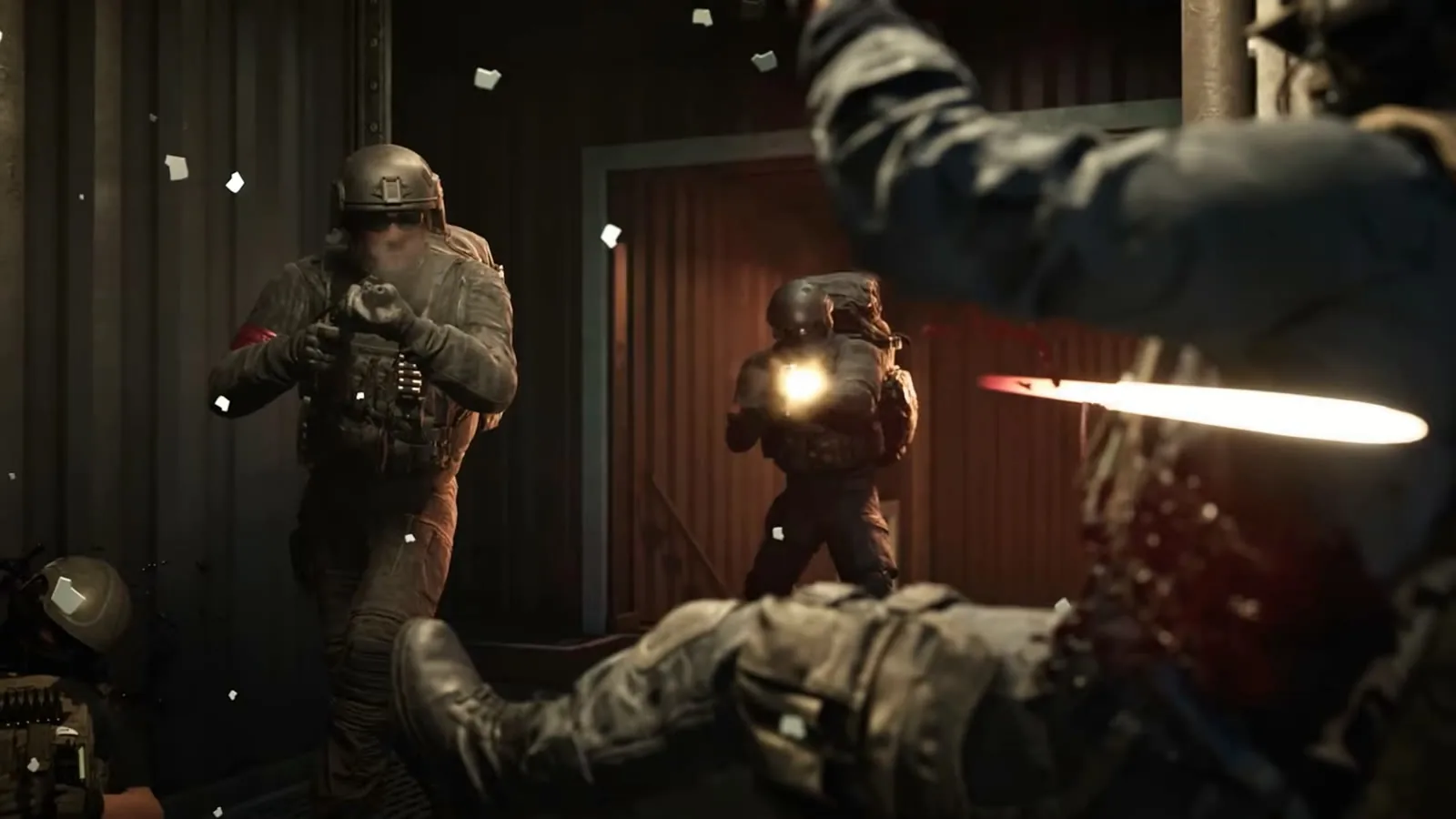 WARDOGS soldiers in a close-quarters firefight inside a corrugated metal building