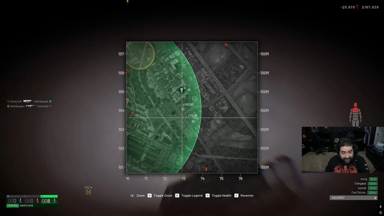 WARDOGS zoomed tactical map showing the Control Zone edge and nearby buildings