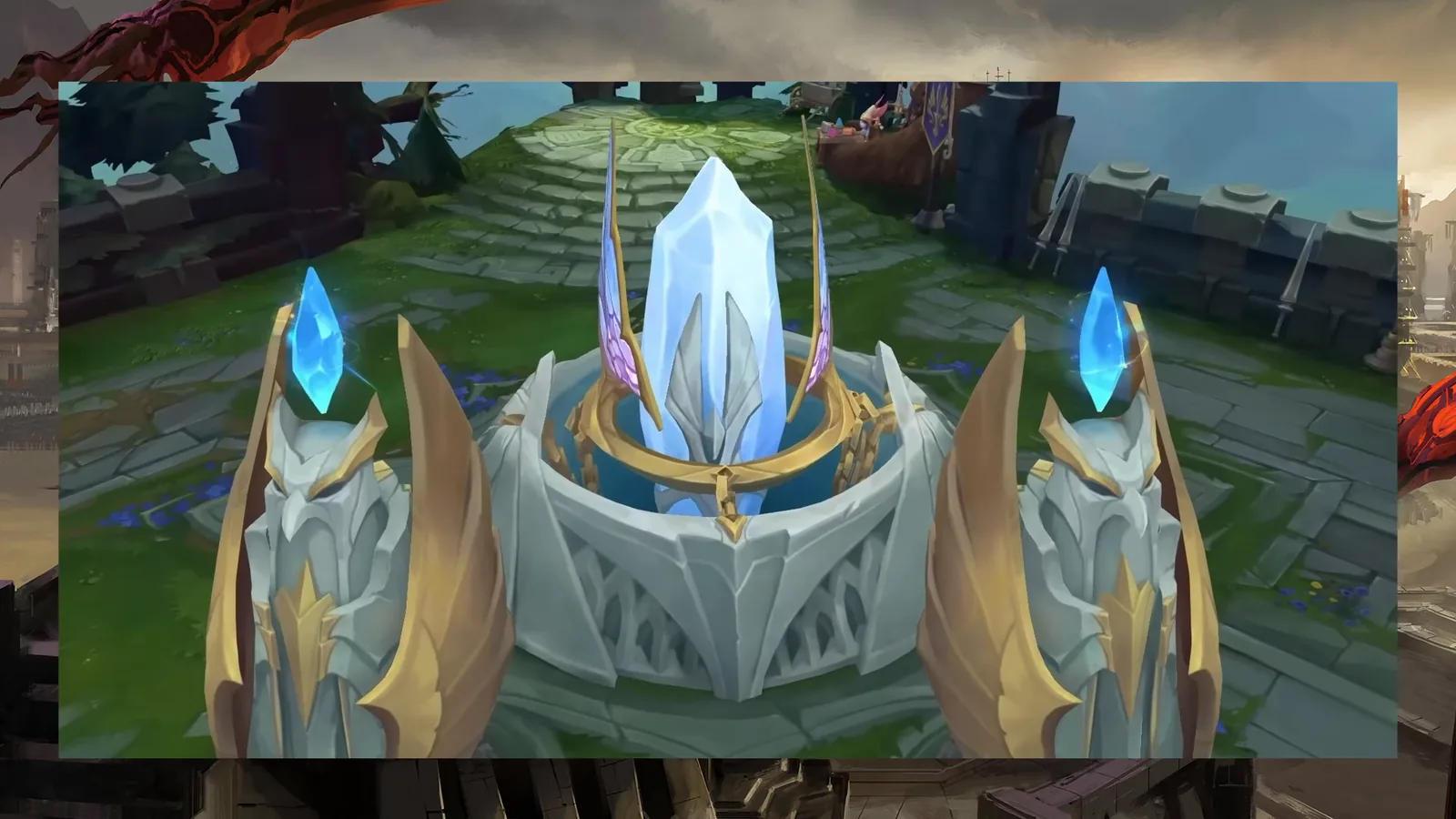 Demacia-themed nexus and turrets on the Season 2026 Summoner's Rift map