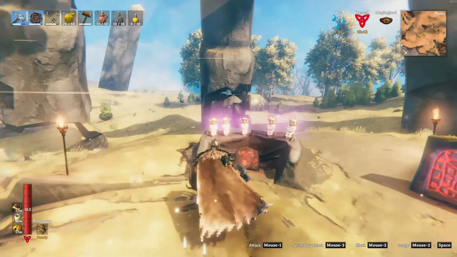 Five Fuling totems placed on Yagluth's Forsaken altar in the Plains, ready to summon the boss