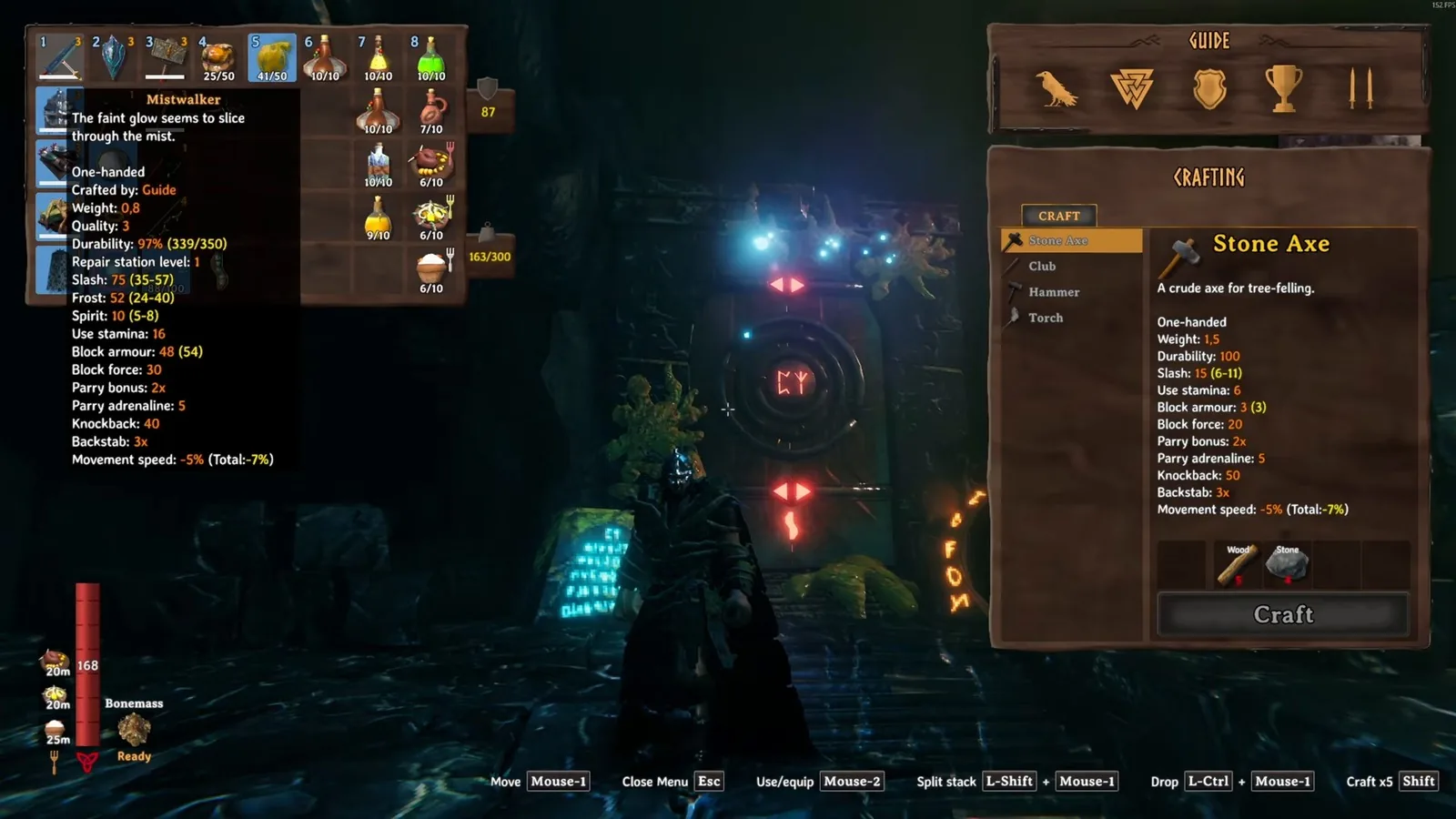 Mistwalker quality 3 tooltip in the Valheim 1.0 Queen melee build inventory