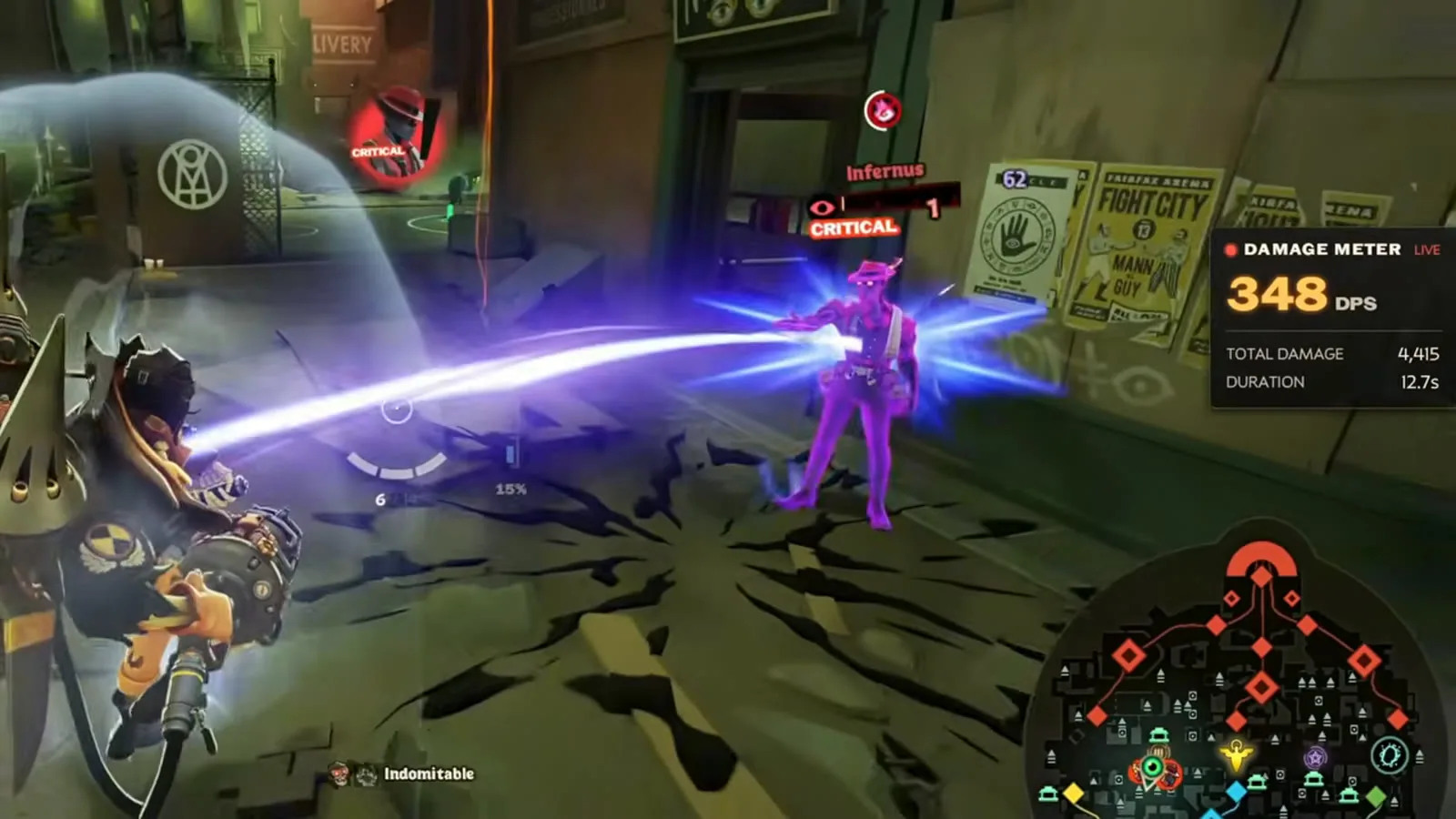 Deadman Danny shooting Infernus who has Indomitable in the Deadlock sandbox