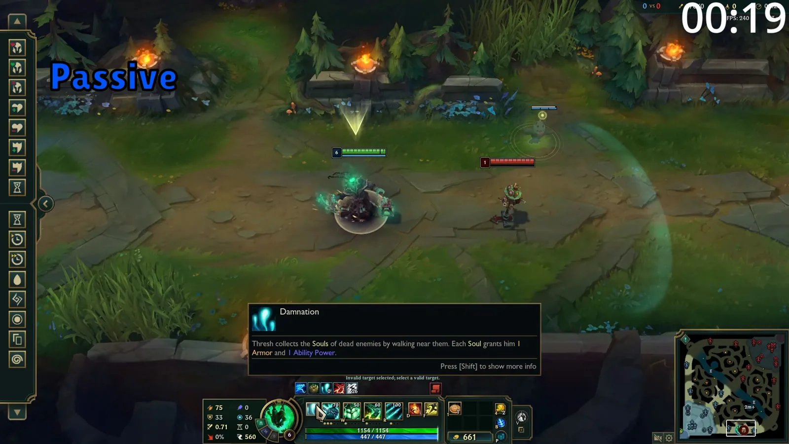 Thresh Damnation passive tooltip in the Practice Tool: souls grant armor and ability power