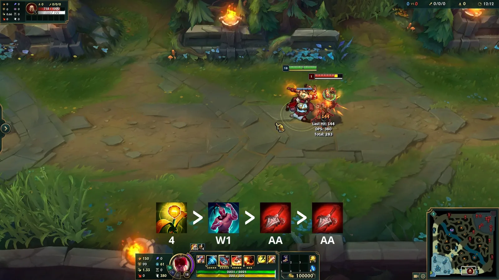 Lee Sin ward hop: Stealth Ward, Safeguard (W1) and two Flurry auto attacks on a target dummy