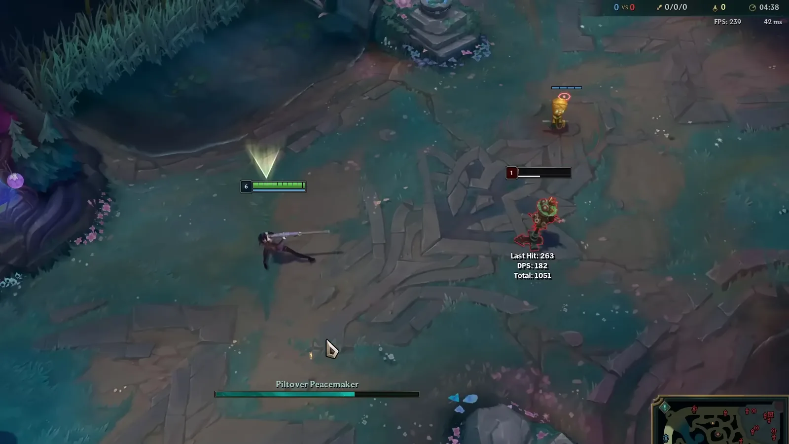 League of Legends game view with the FPS counter and ping shown in the top right corner