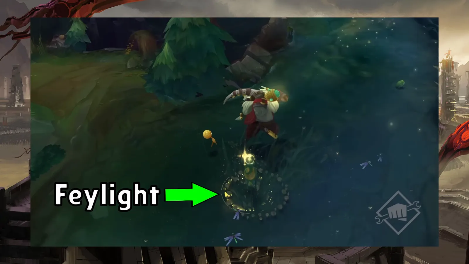 A Faelight ring of mushrooms in the river where a ward becomes a superward