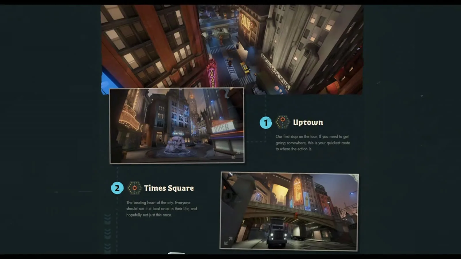 Uptown and Times Square callout cards from the City Never Sleeps patch page