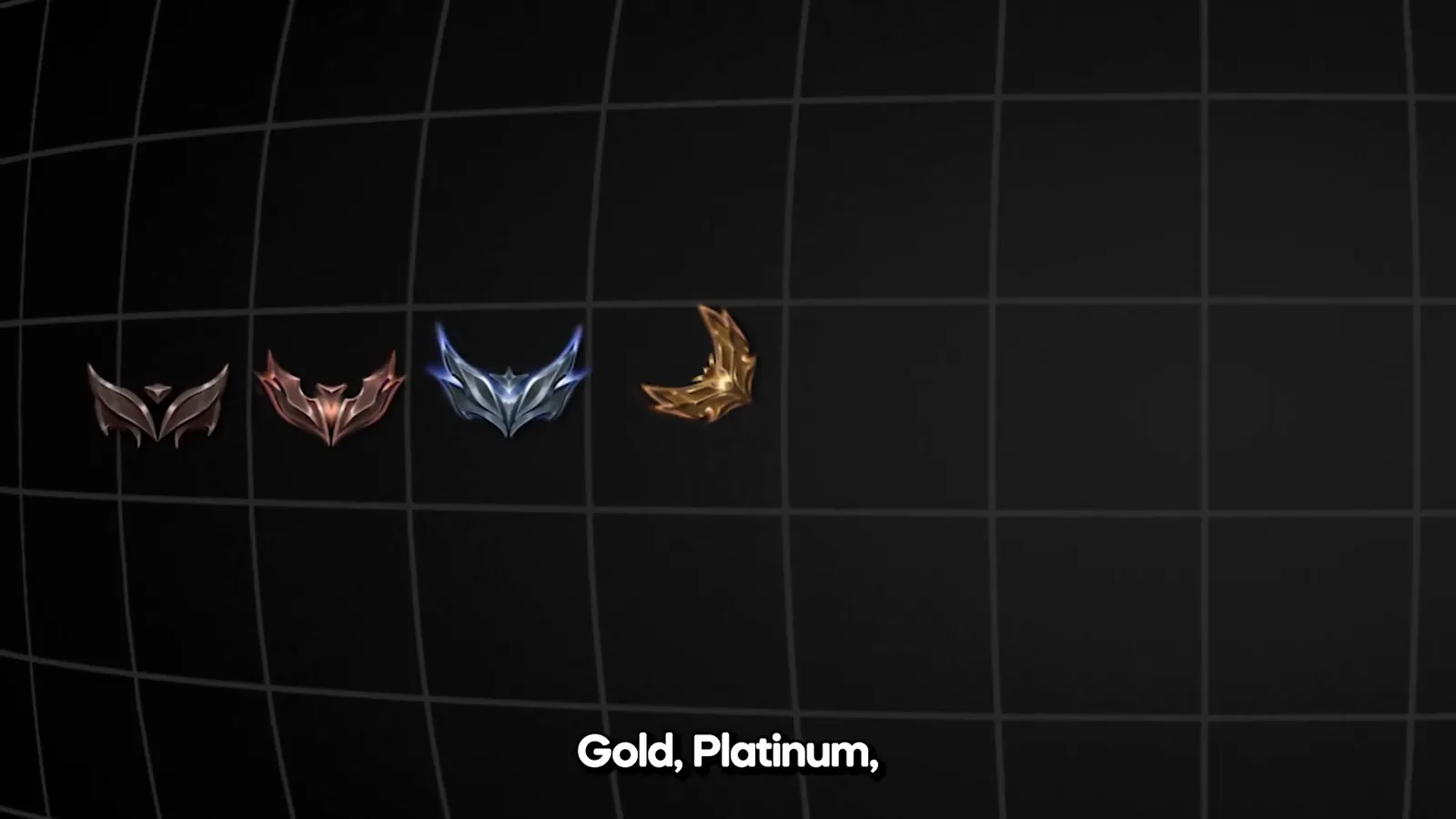 League of Legends rank crests from Iron to Gold shown in order on the ranked ladder