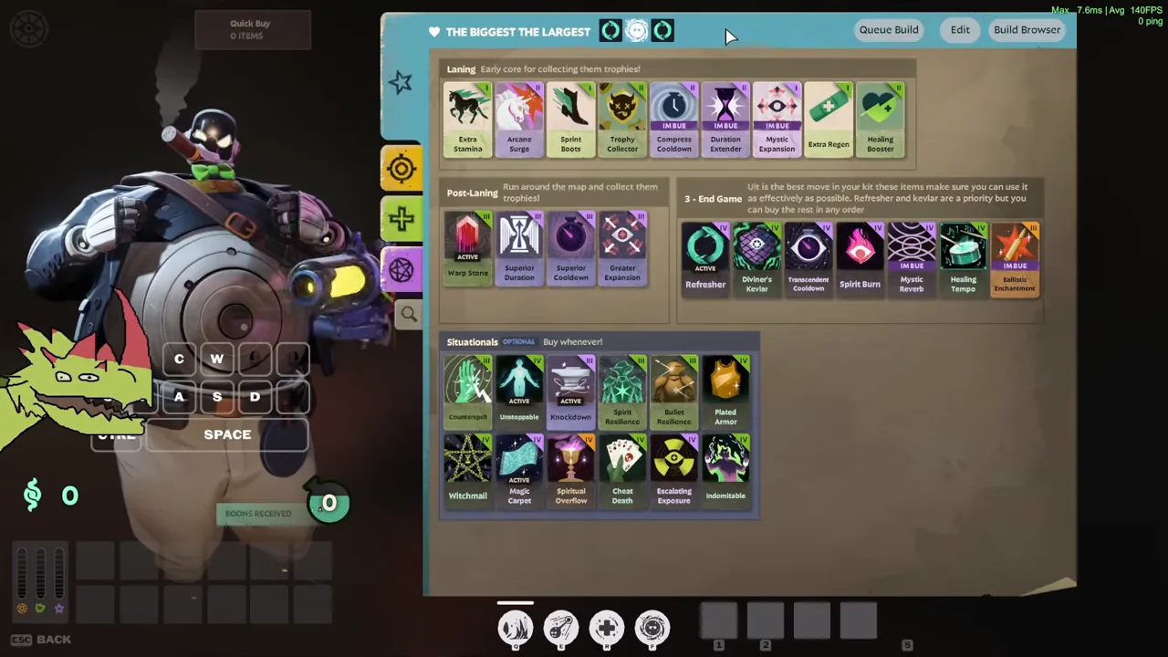 Leafar_ODK's Dynamo build in the build browser with laning, post-laning, end game and situational items