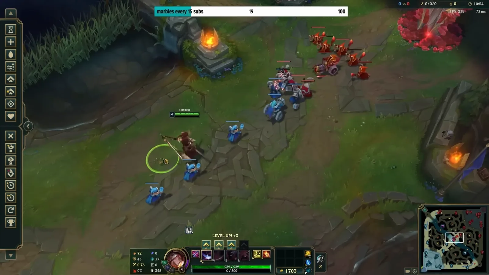 Yone walking up to the mid lane minion wave in the early game