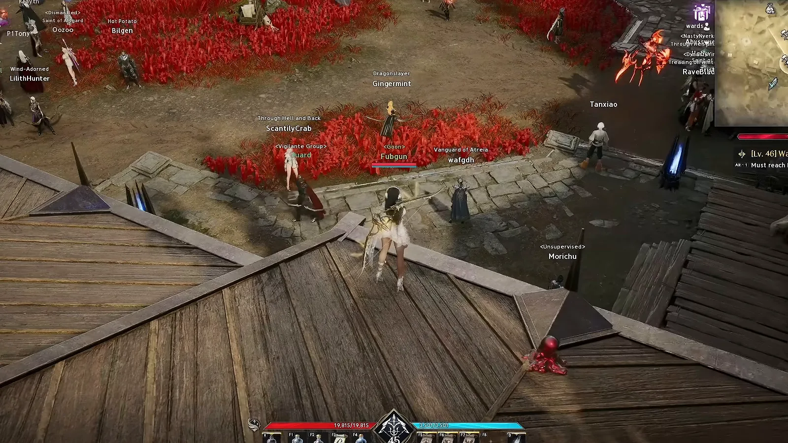 AION 2 Ranger with a bow standing on a rooftop in the Asmodian town of Safe Haven