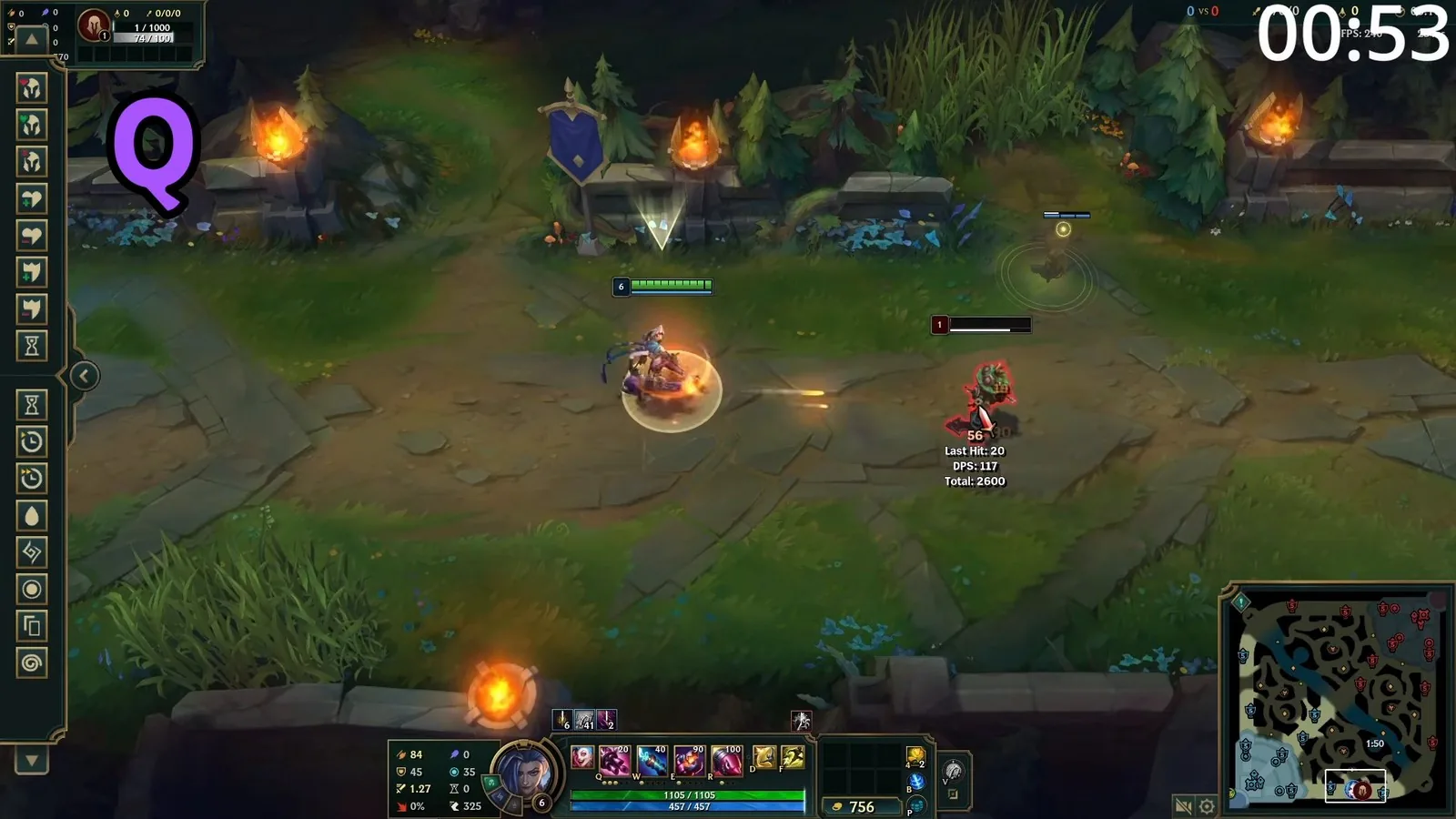 Jinx firing a Fishbones rocket at a practice dummy to show Switcheroo! (Q)