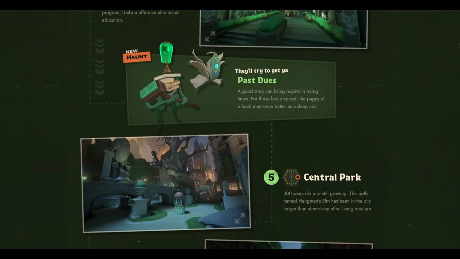 Past Dues haunt and Central Park cards from the City Never Sleeps patch page