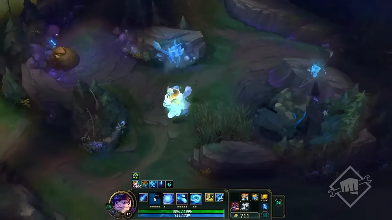 Jungler kiting a monster camp with the pet during a jungle clear