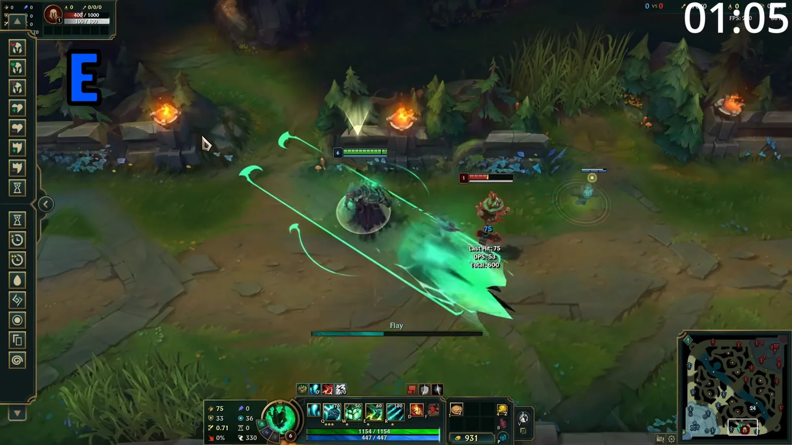 Thresh casting Flay (E) and knocking a target dummy back along the sweep
