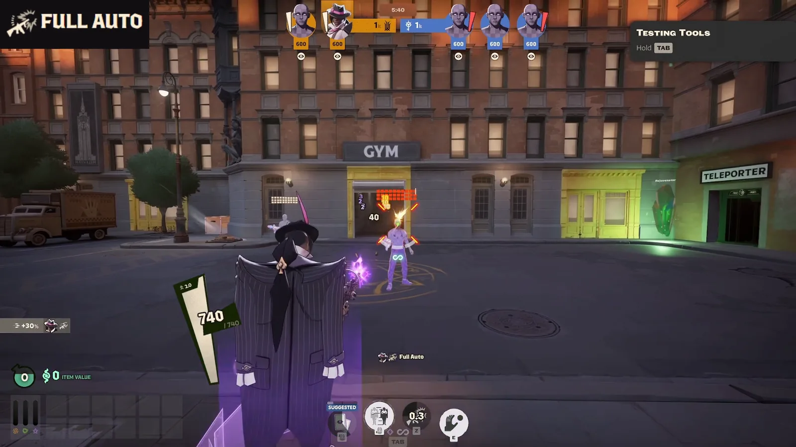 Wraith activating Full Auto on a target dummy outside the gym in the Deadlock sandbox