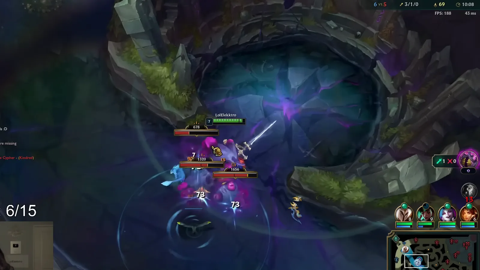 Viego fighting enemy champions at the Voidgrub pit at 10:08 in a ranked game