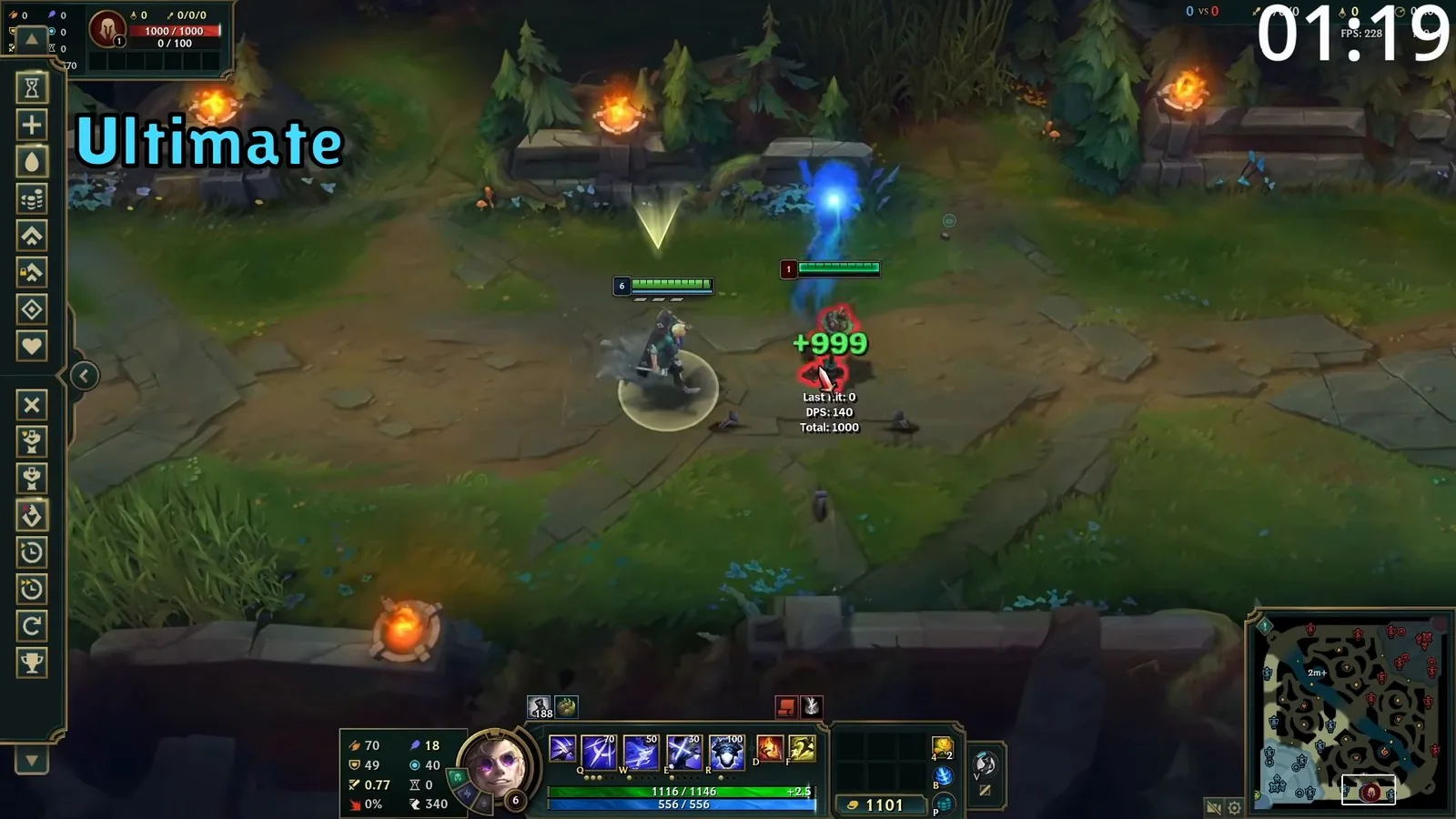 Locke's ultimate executing a practice dummy for 999 damage