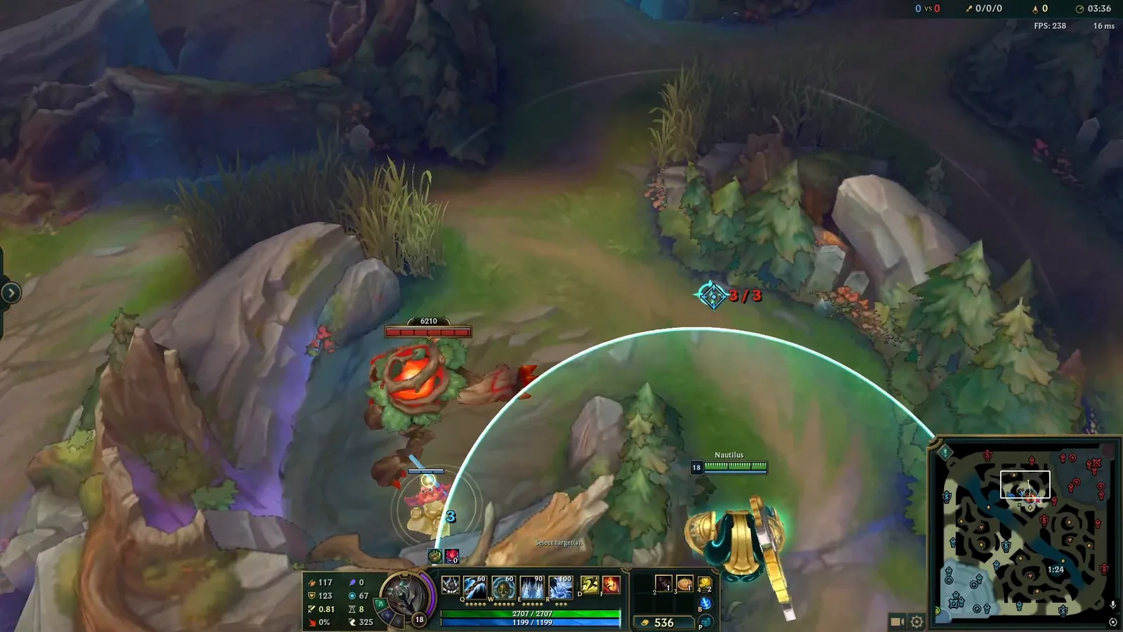 Ward range indicator with the 3/3 ward counter next to the Red Brambleback camp