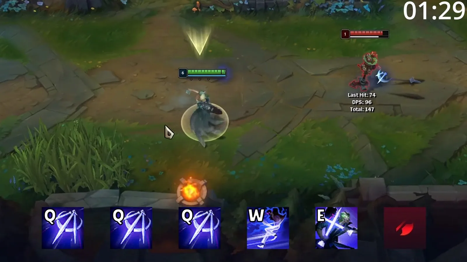 Combo slide showing Q, Q, Q, W, E followed by an empowered attack