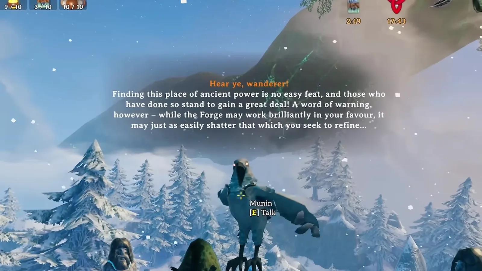 Munin explaining the Forge of Potential and its risk of shattering items in Valheim 1.0