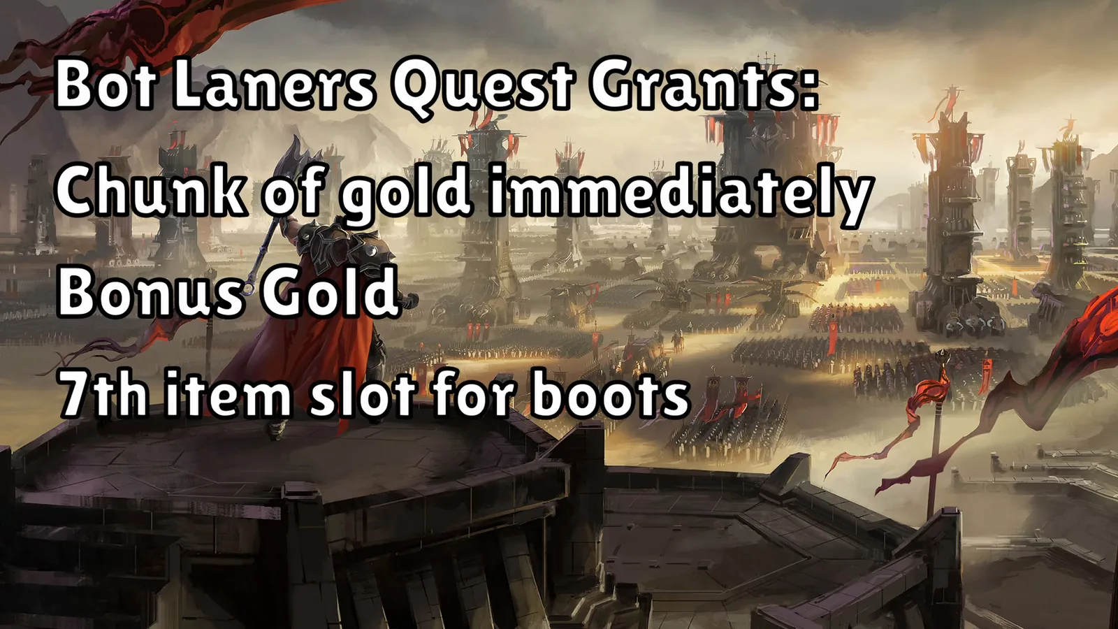 Video slide listing the original bot lane role quest rewards: gold and a seventh item slot
