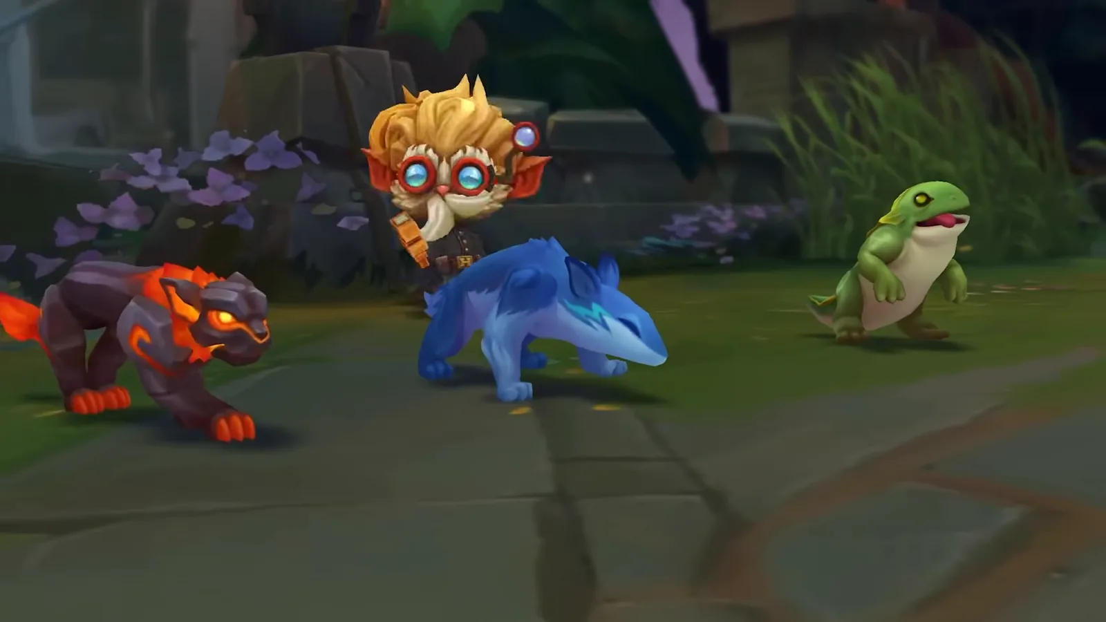 The three League of Legends jungle pets: Scorchclaw Pup, Gustwalker Hatchling and Mosstomper Seedling