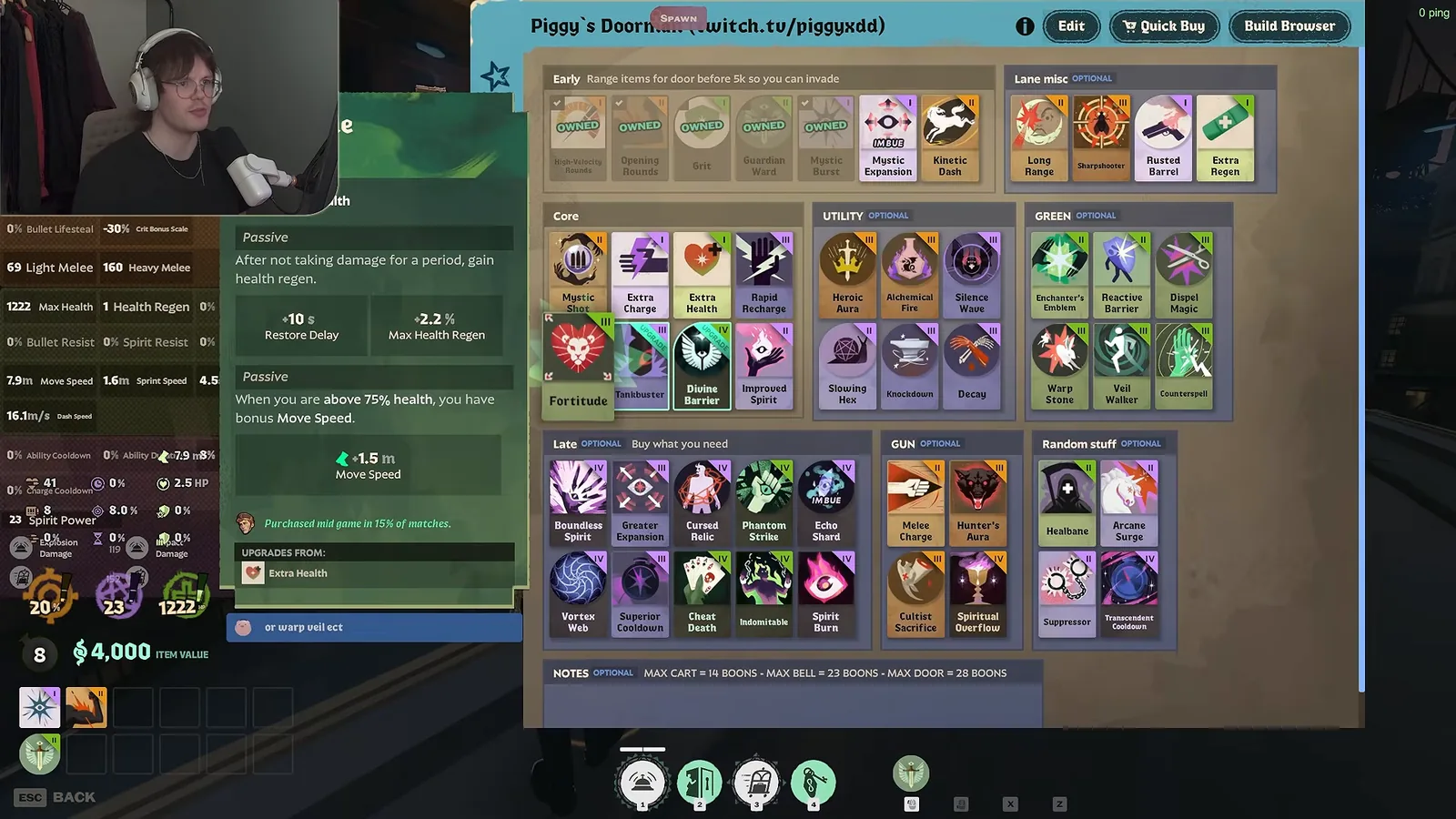 Piggy's saved Doorman item build with early, core and late items in Deadlock