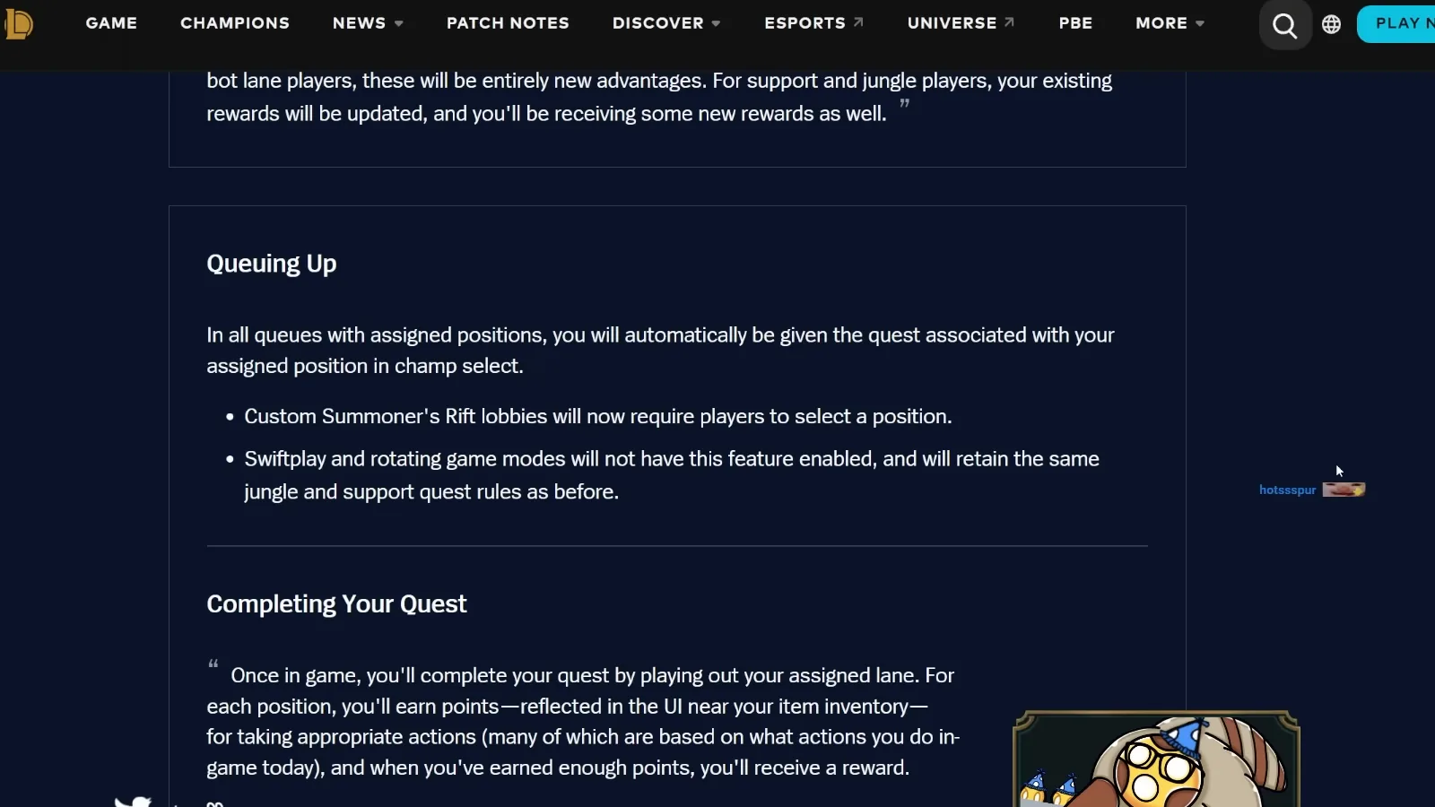 League of Legends patch 26.1 notes explaining how role quests are assigned and completed