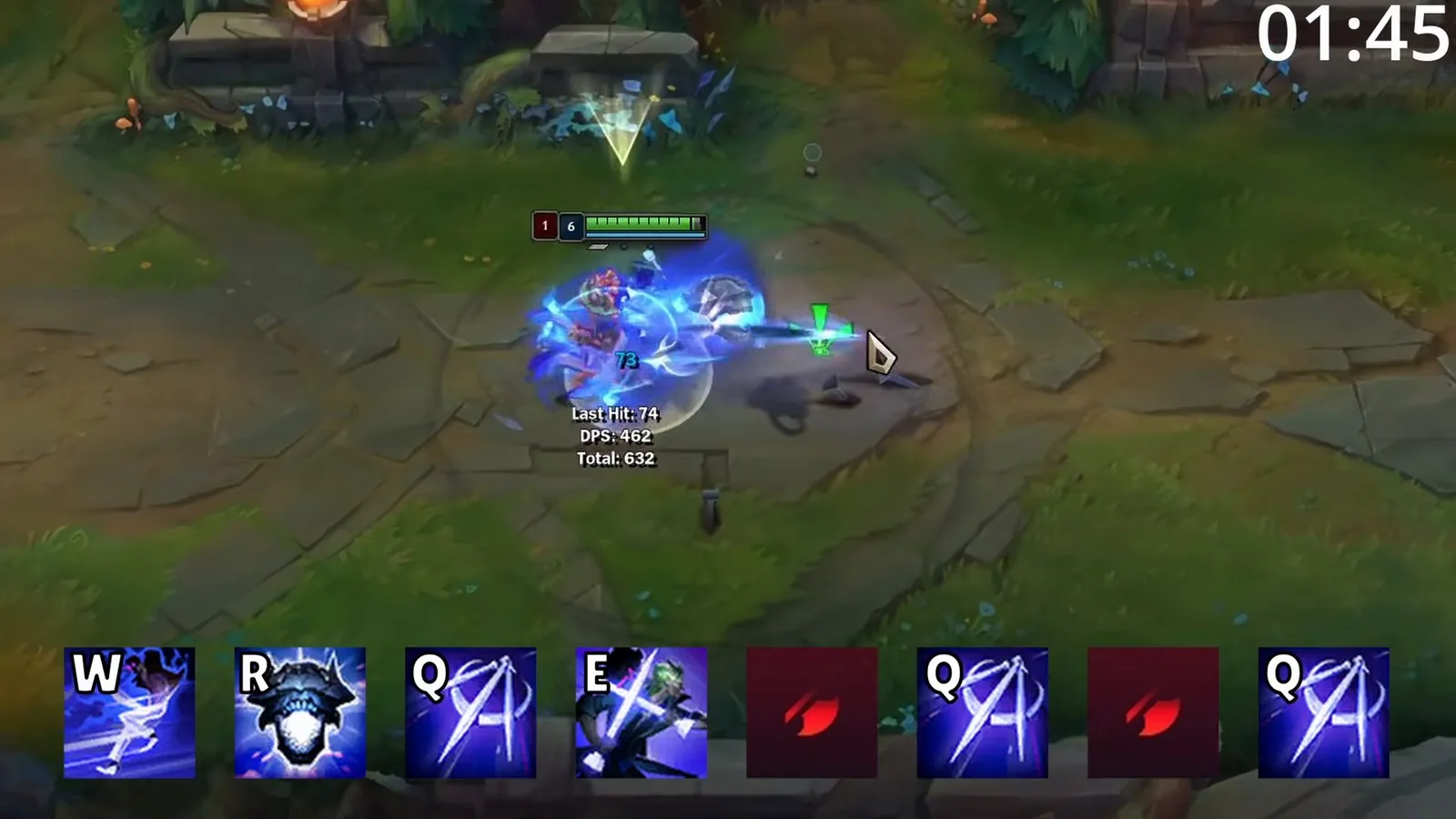 All-in combo slide: W, R, Q, E, attack, Q, attack, Q