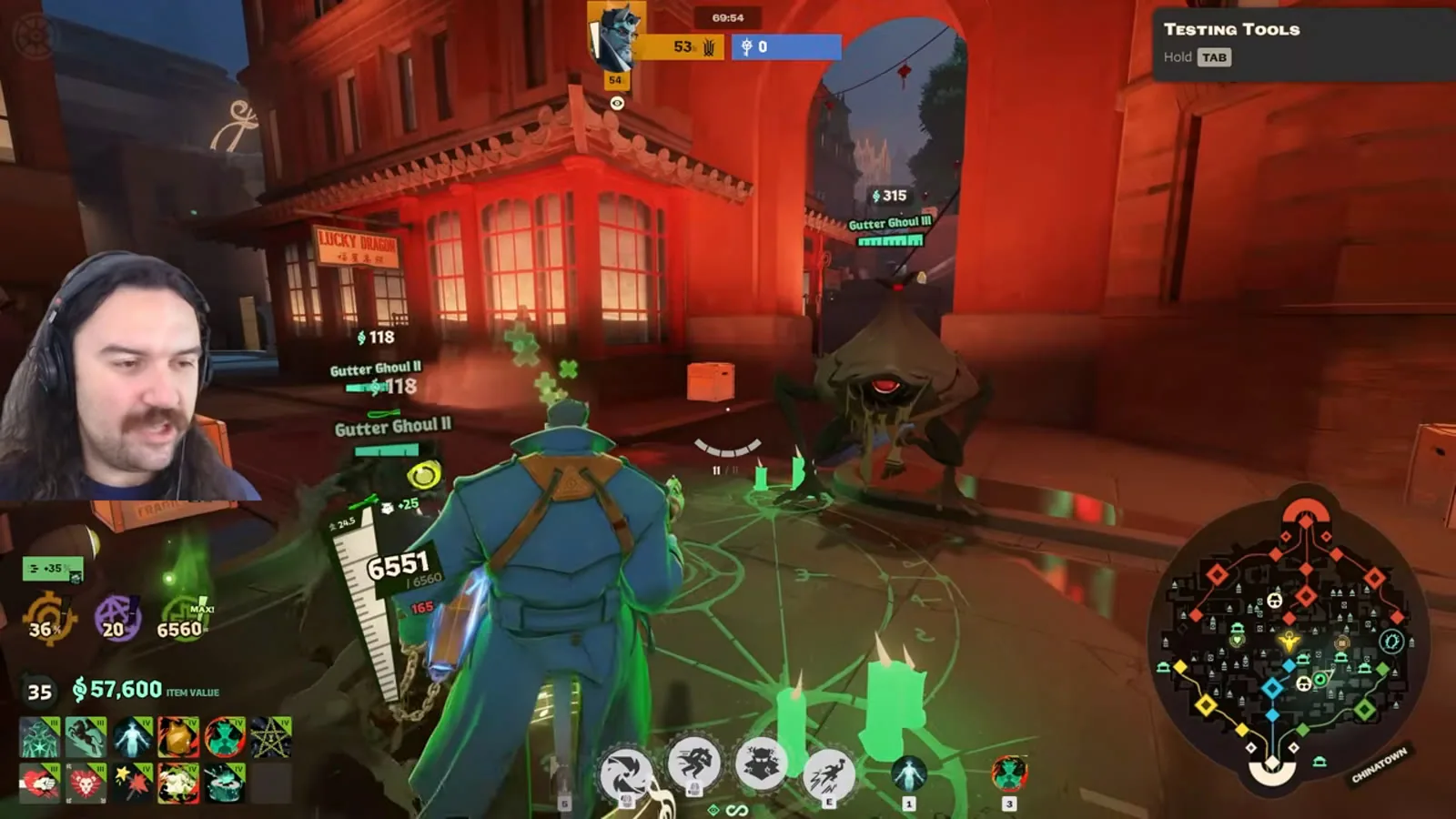 Gutter Ghoul II and Gutter Ghoul III haunts in Chinatown showing soul values 118 and 315 in Deadlock