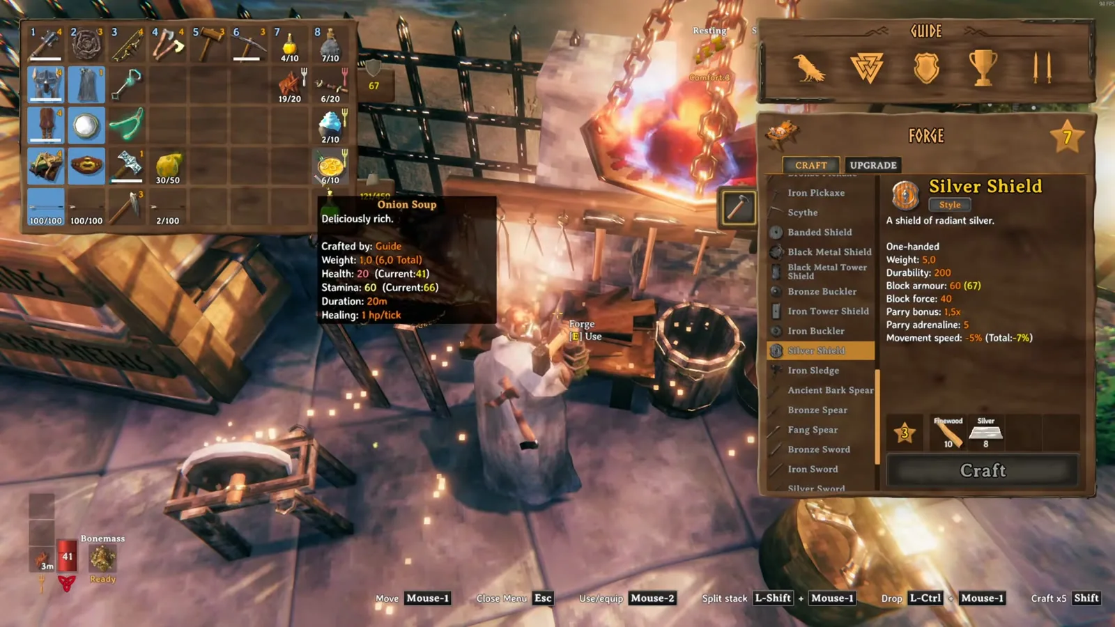 The Onion soup tooltip in the inventory, one of the three foods eaten for the Moder fight