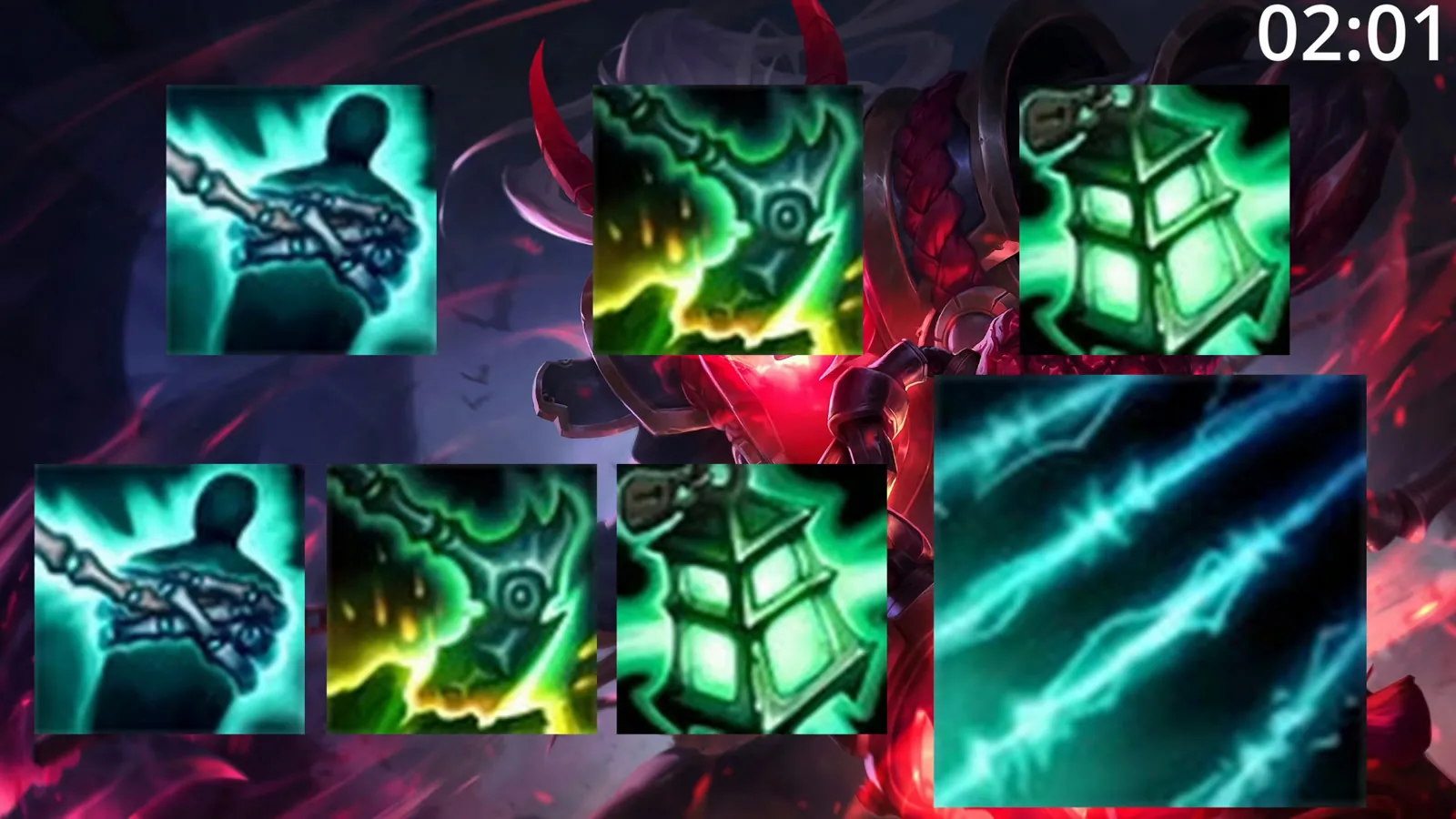 Thresh skill order slide: Q, E, W at levels 1 to 3, then max Q, E, W