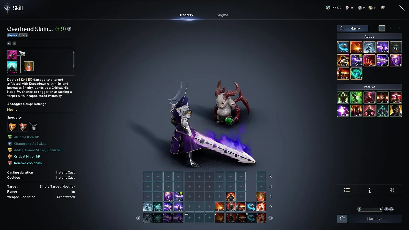 AION 2 Gladiator Overhead Slam tooltip with Critical Hit on hit and Remove cooldown specialties