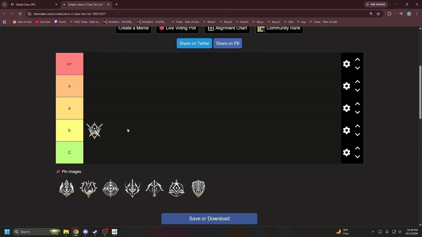 AION 2 tier list with Assassin as the first class placed, in B tier
