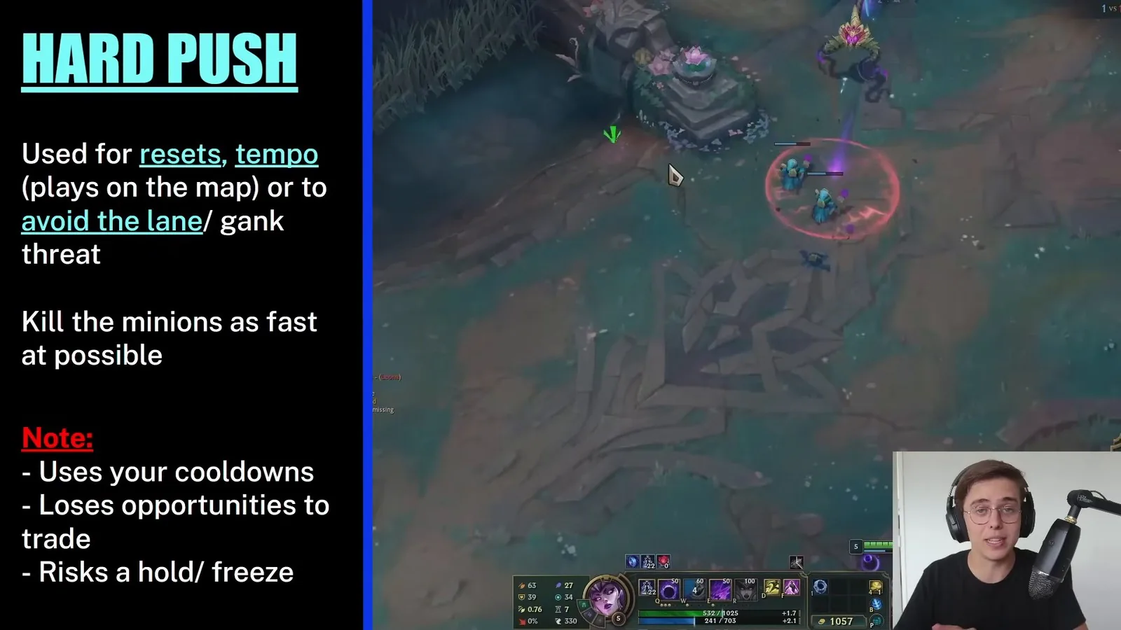 Hard push slide listing resets, tempo and gank threat as reasons to crash the wave