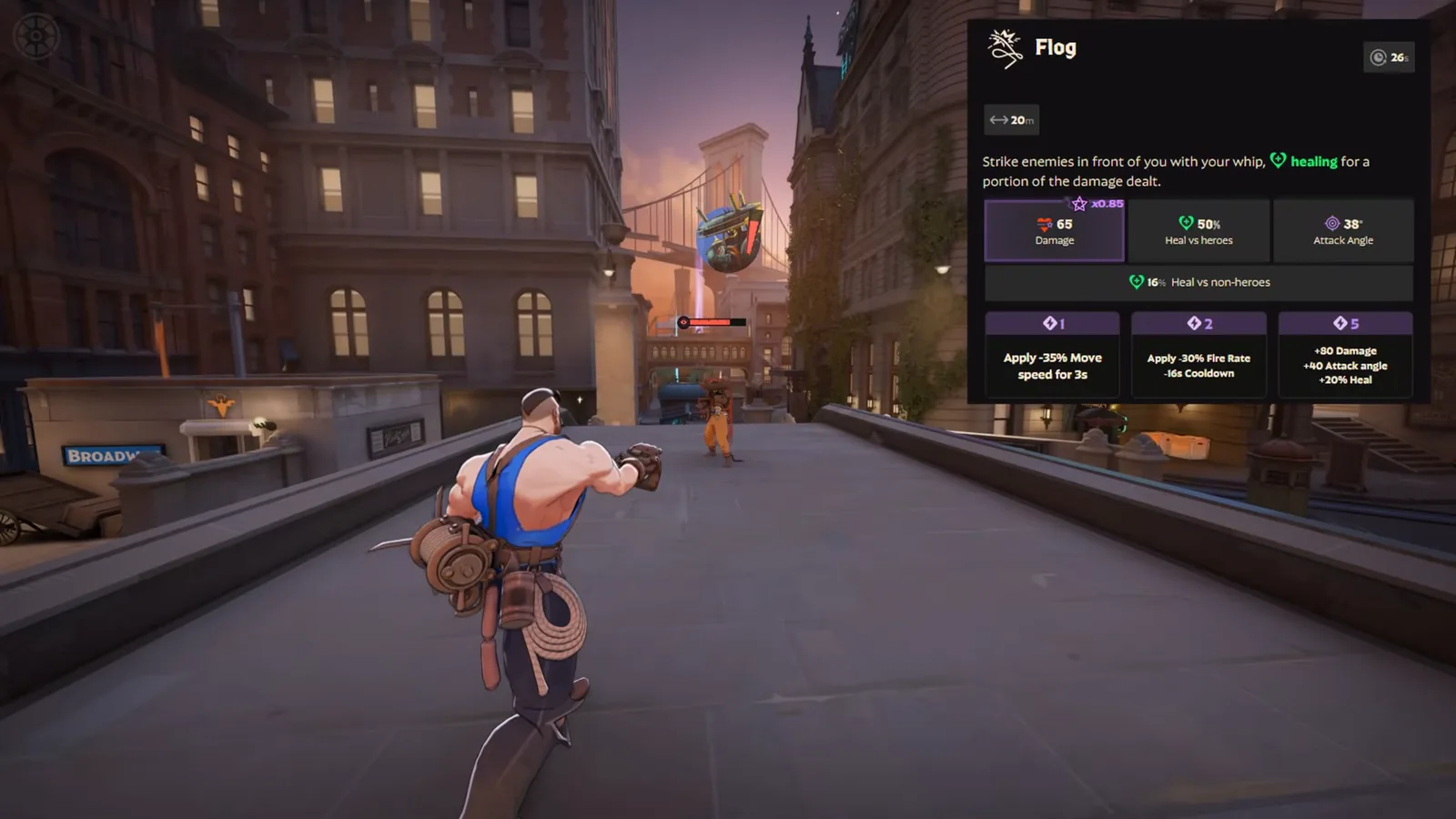 Lash Flog tooltip showing 65 damage, 50 percent heal and 38 degree angle before the September patch