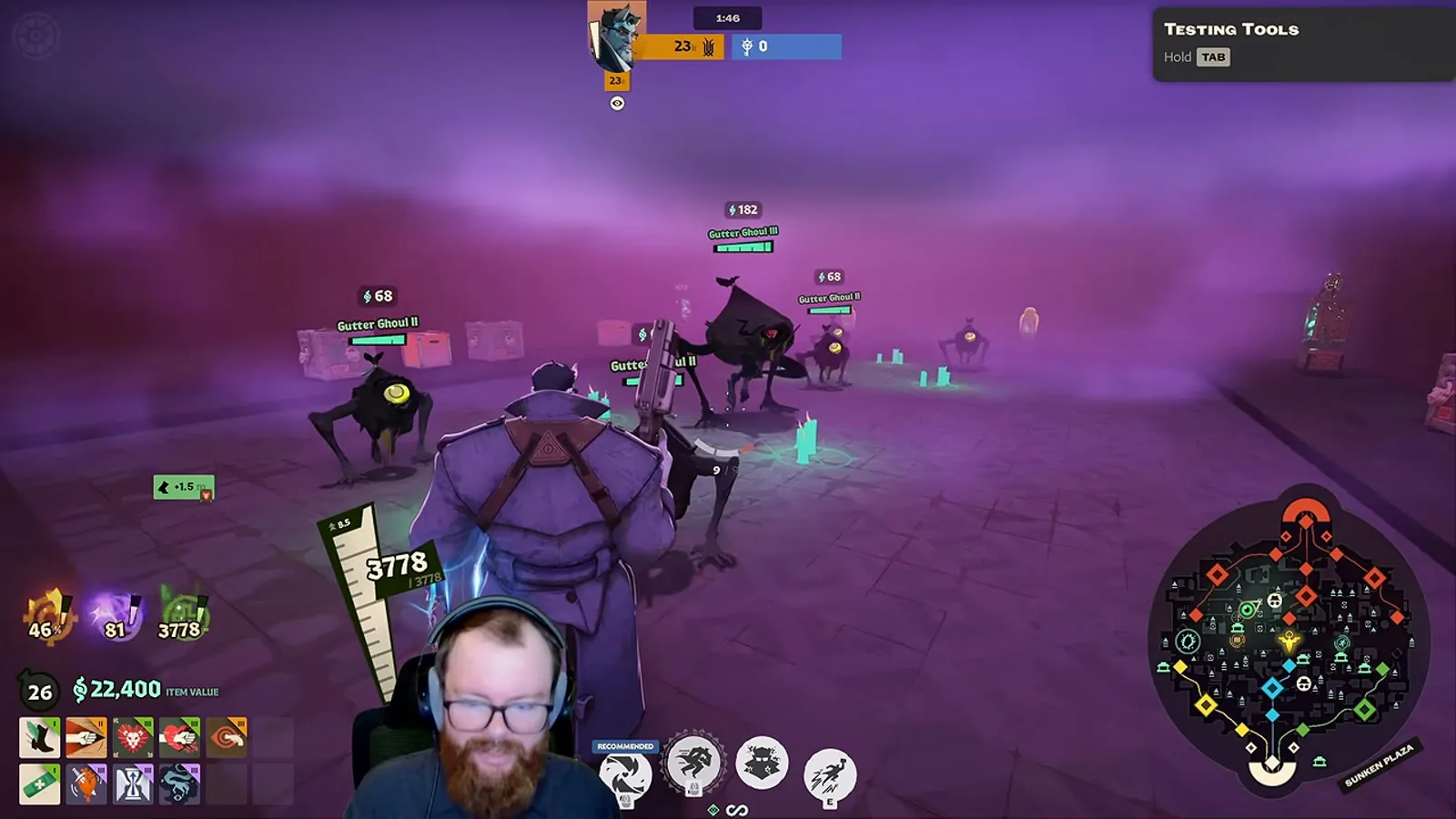 Abrams fighting a moving Haunt camp in the purple Sunken Plaza after the City Never Sleeps update