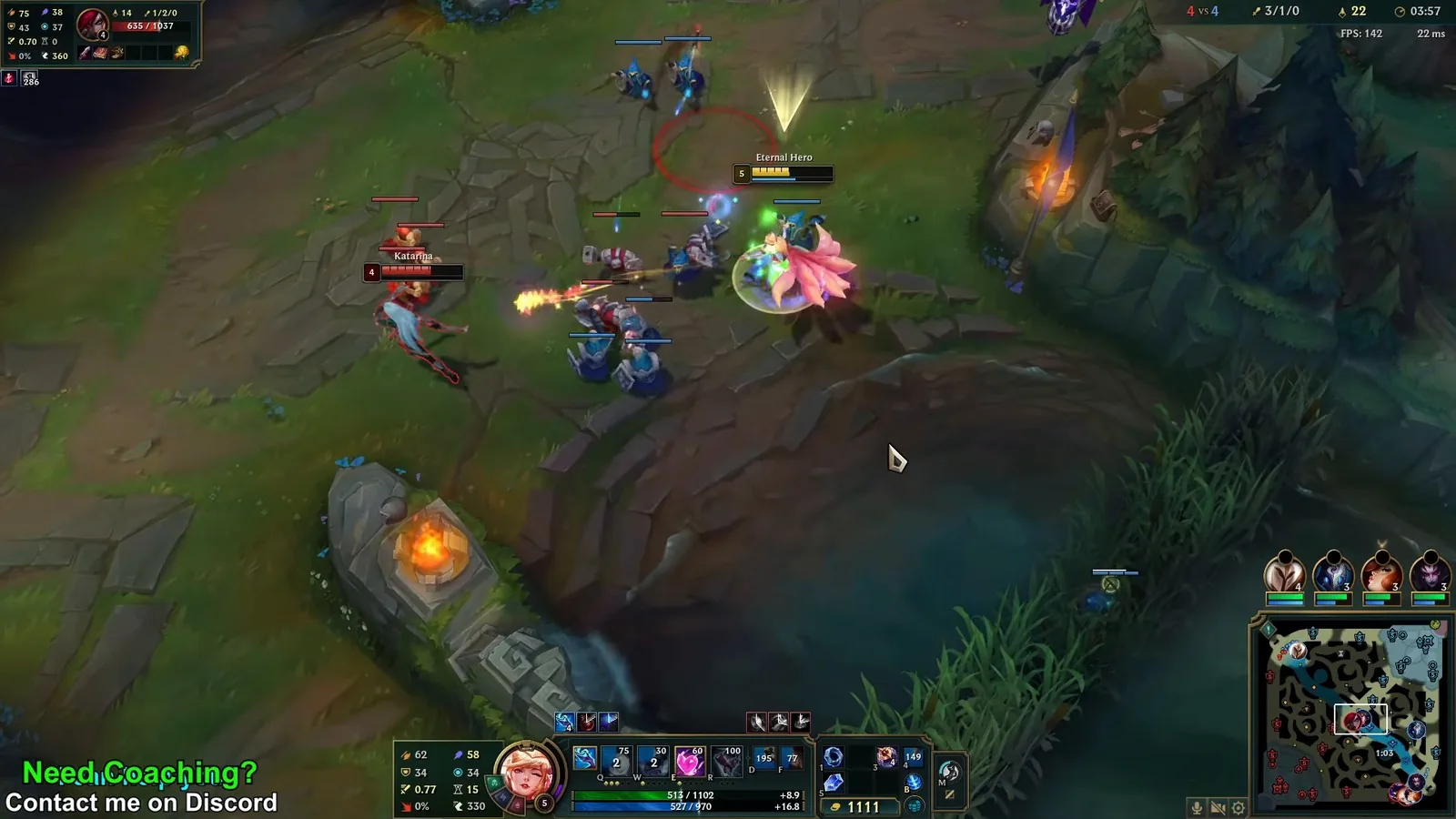 Ahri trading with Katarina in mid lane while holding Charm