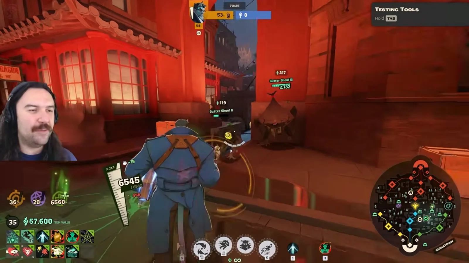 Abrams fighting a grouped Gutter Ghoul haunt camp in Deadlock