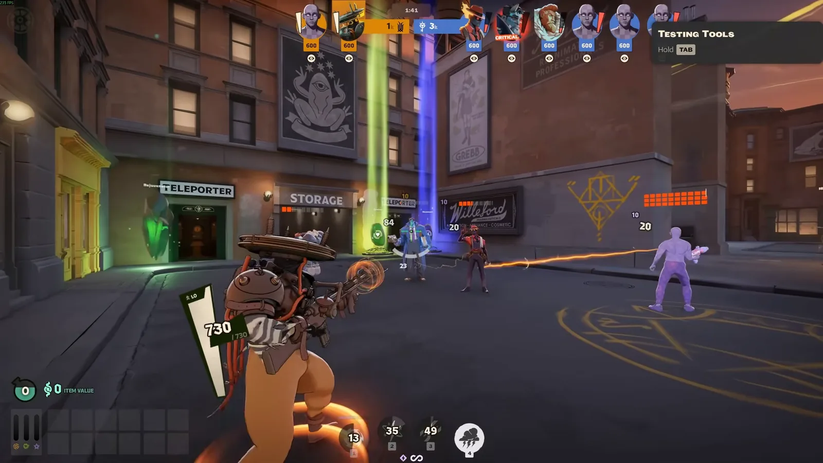 Power Surge shock bouncing from Seven's gun to nearby targets in Deadlock
