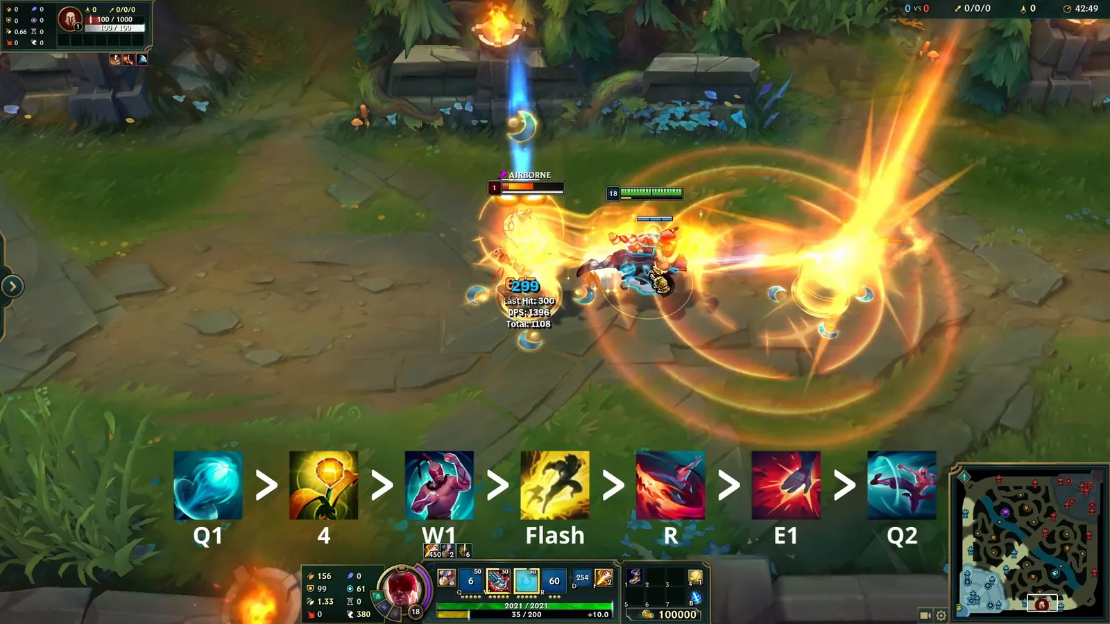Lee Sin in-and-out insec: Dragon's Rage kick after ward hop and Flash, the video's hardest combo