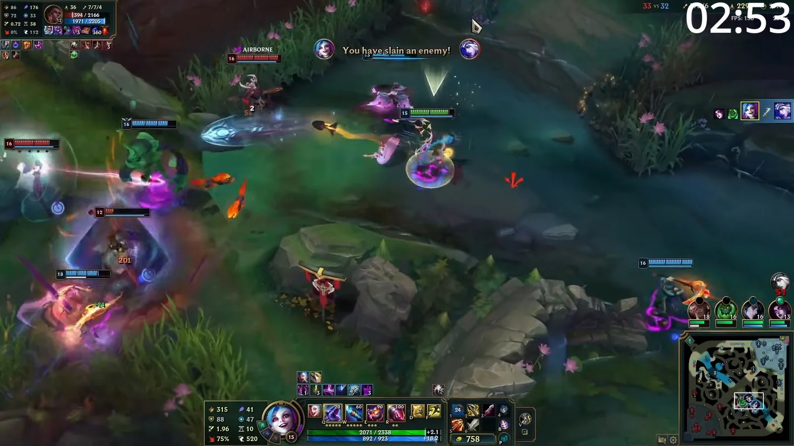 Jinx in a late-game teamfight scoring a kill with 1.96 attack speed