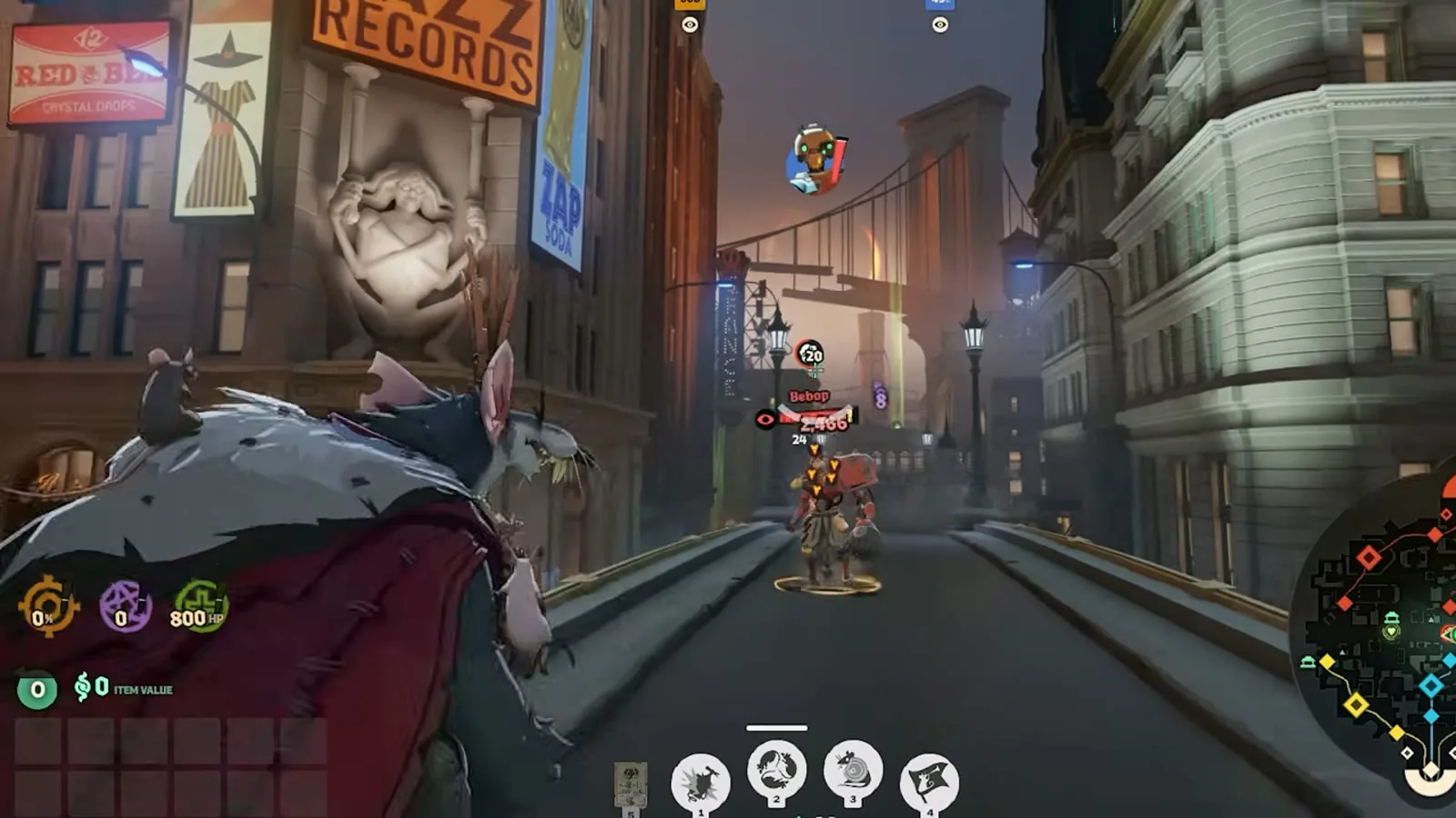 Rat King in lane with a rat on his shoulder while bite debuff markers stack on an enemy Bebop