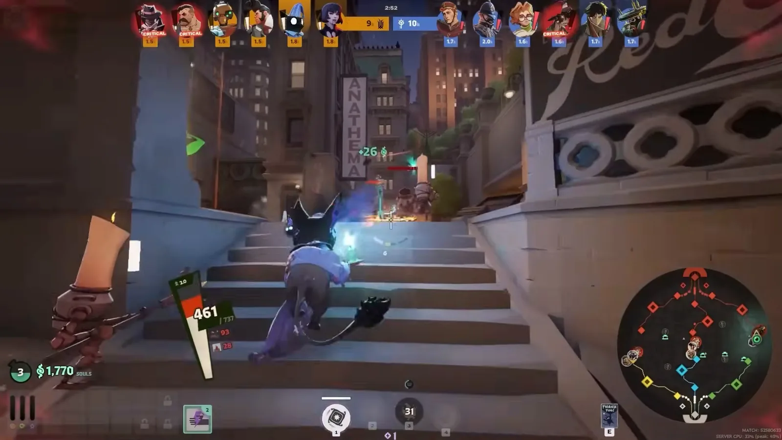 Rem farming troopers on a staircase in lane while collecting souls